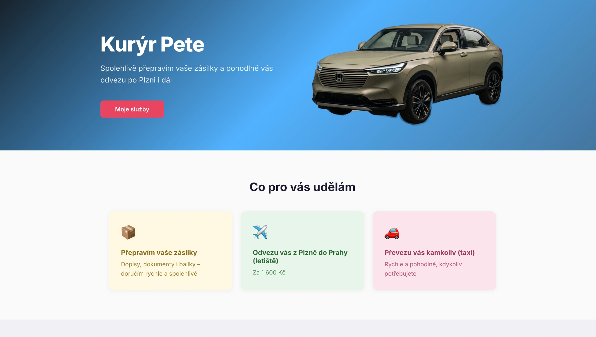 Kurýr Pete — webová aplikace