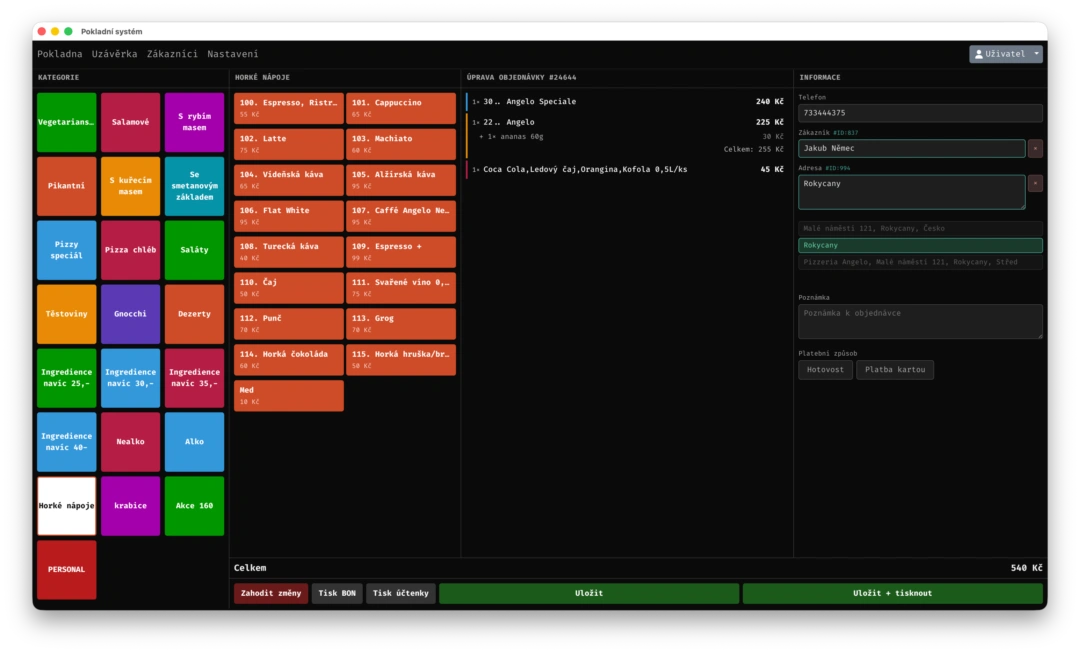 Pokladní systém — nová objednávka
